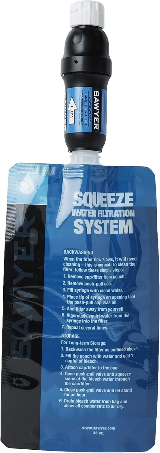 Sawyer Squeeze Water Filtration System(Two 32-Oz Standard Pouches)