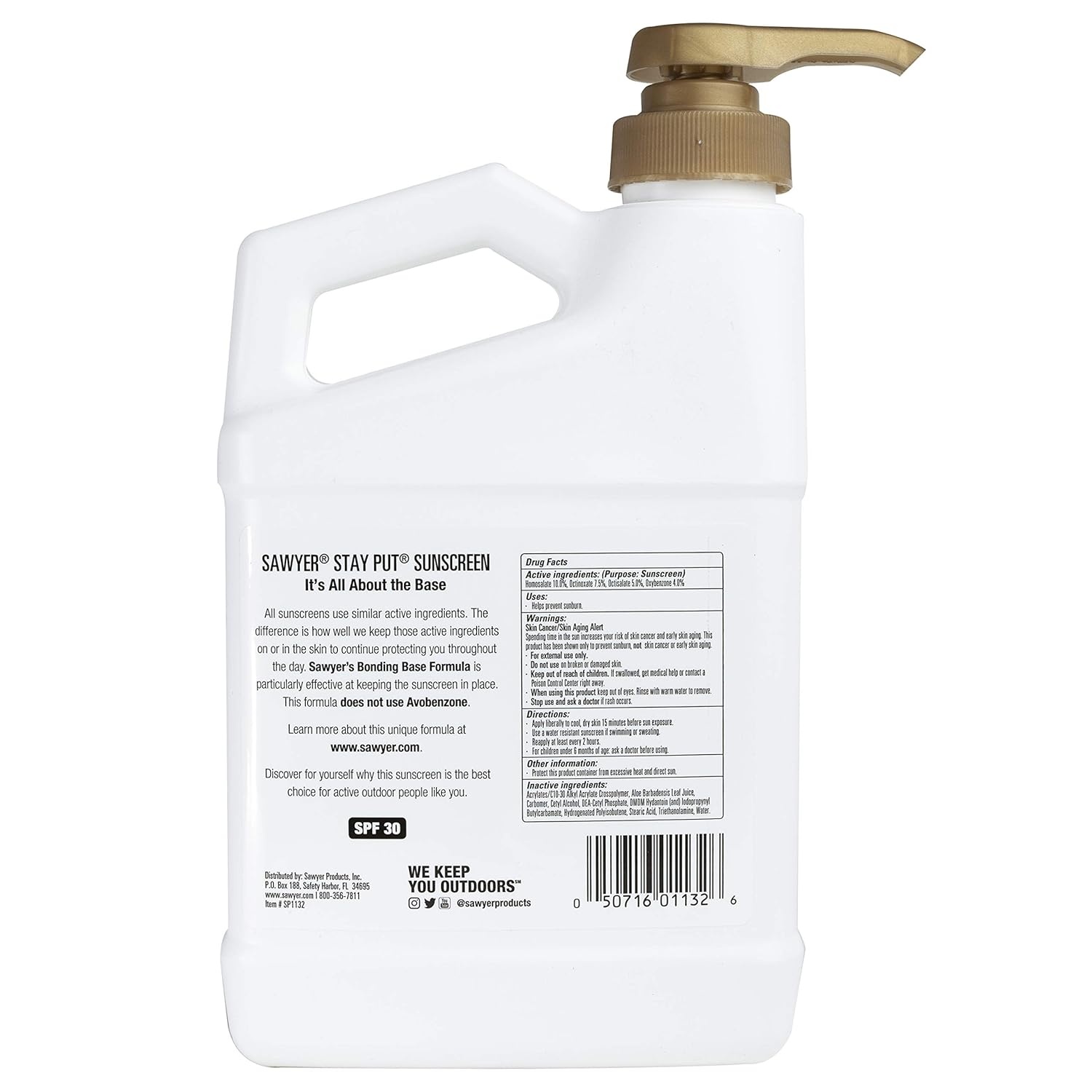 Sawyer Products SP1132 SPF 30 Stay-Put System 1 Sunblock Lotion Dispensing Jug, 32-Ounce, White(1 Count (Pack of 1))